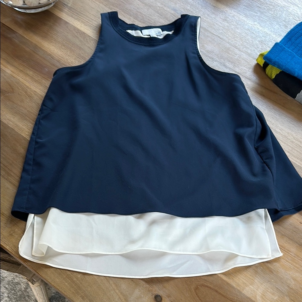 14th & Union Blue and White Asymmetrical Tank Top